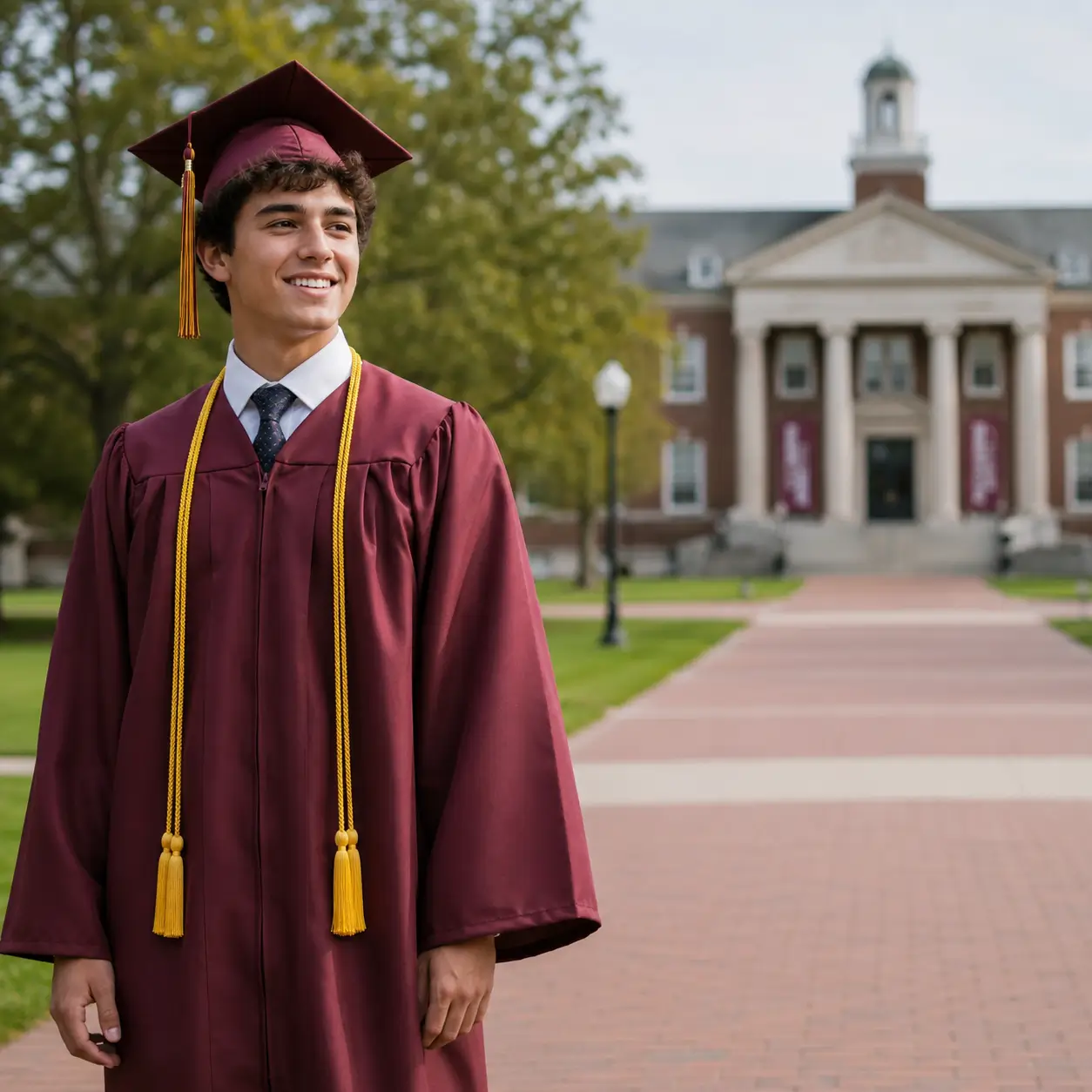 A graduate on campus